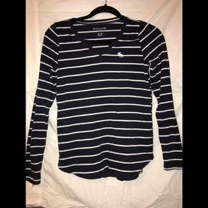 Long sleeve navy and white stripped